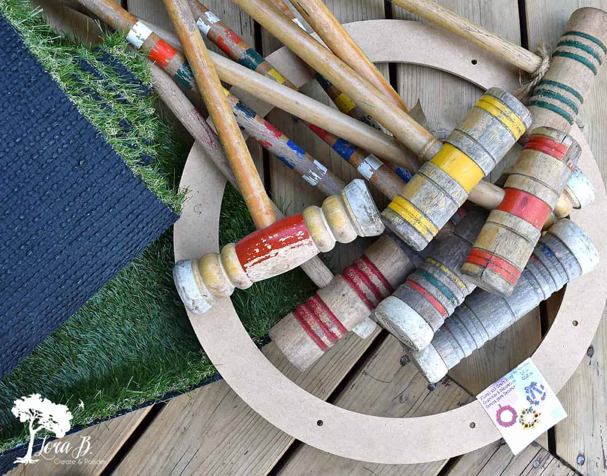how to repurpose croquet mallets into a wreath