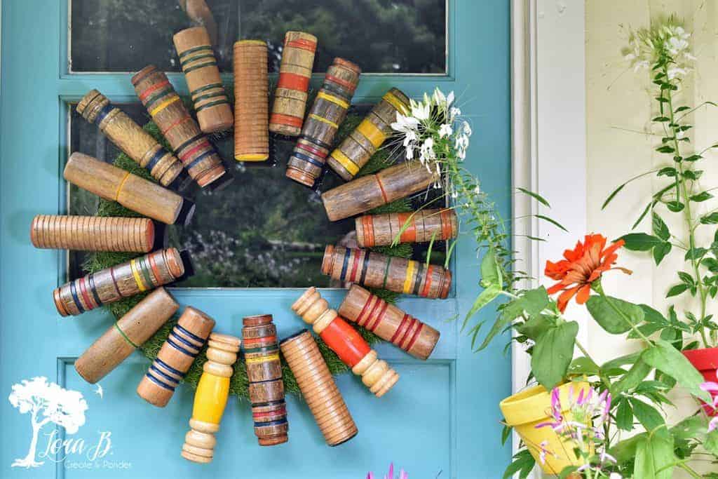 how to repurpose croquet mallets into a wreath