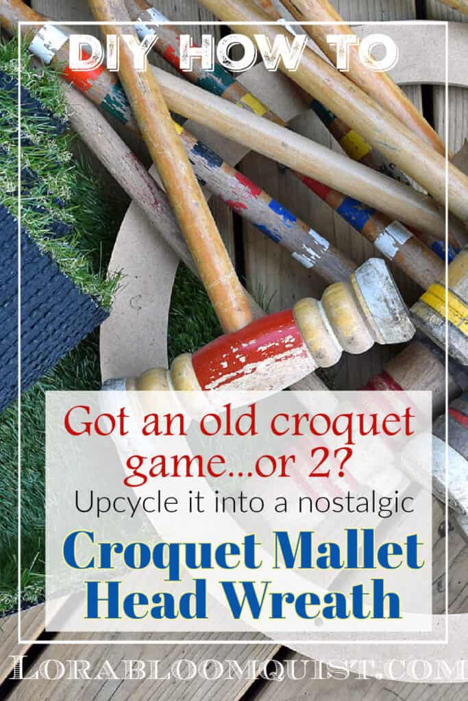 Old croquet mallets to make wreath.