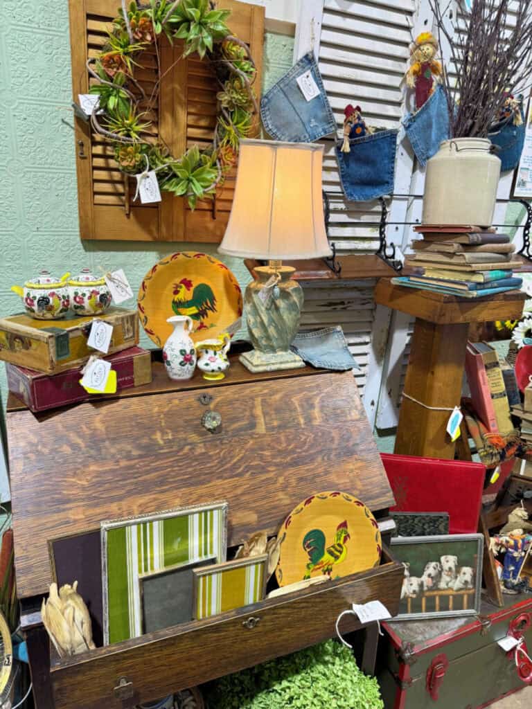 Vintage Desk in antique booth.