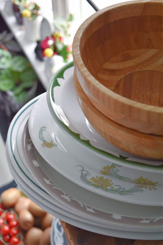 Vintage restaurantware stack of dishes.