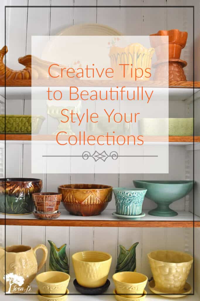 Creative tips for displaying collections like this colorful vintage pottery.