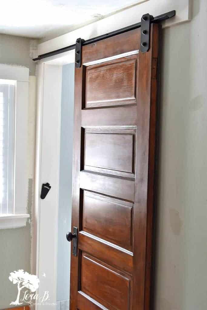 vintage slider door on bathroom