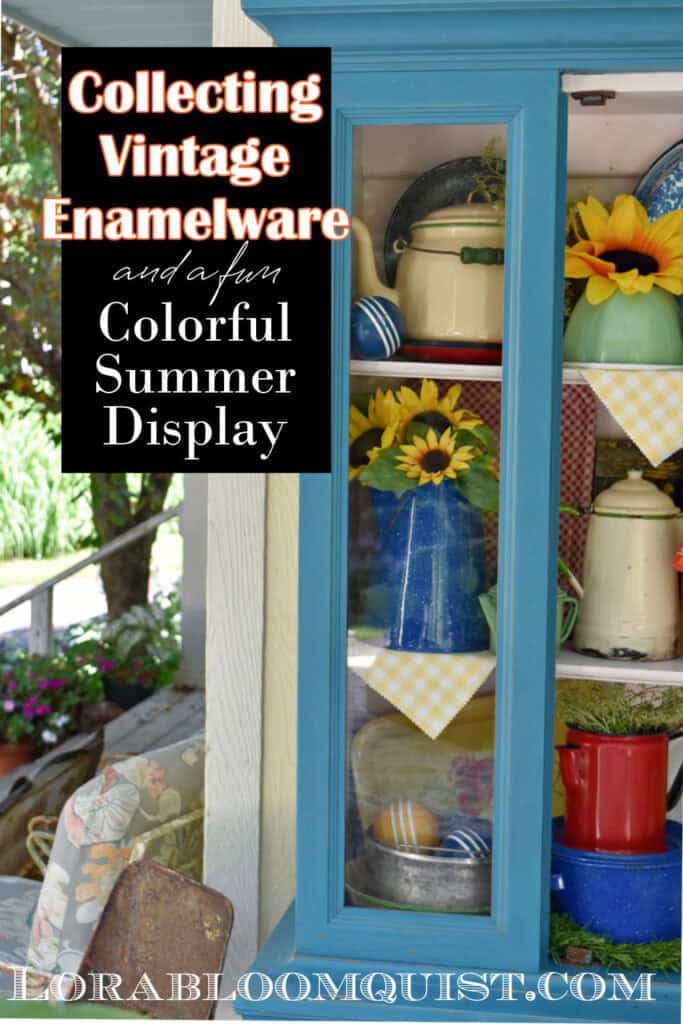 Vintage Enamelware Decor in porch cabinet pin.