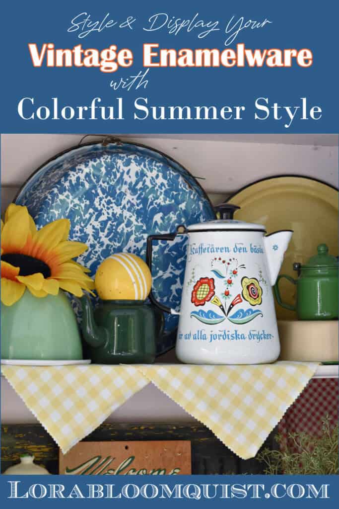 Vintage Enamelware Decor in porch cabinet pin.