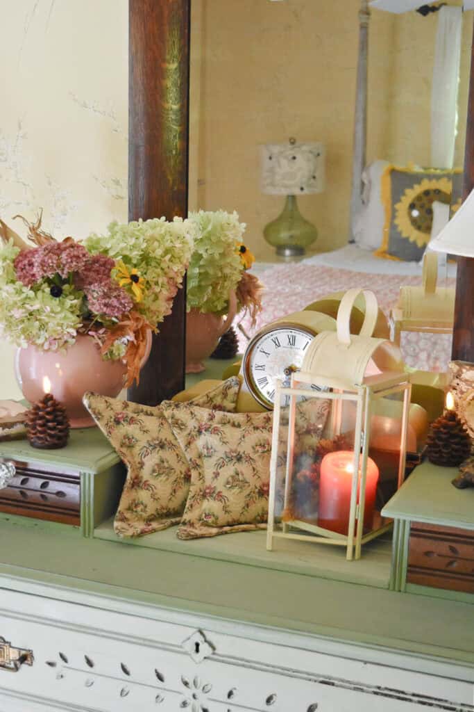 Fall decorated bedroom dresser.
