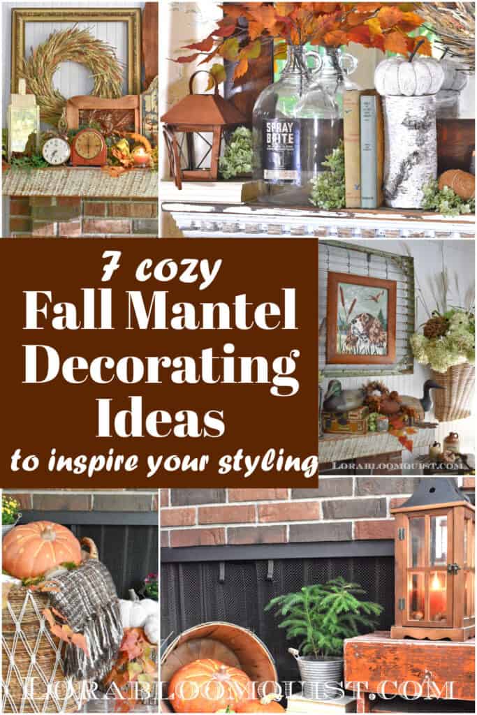 Autumn mantel decor with vintage and rustic naturals.