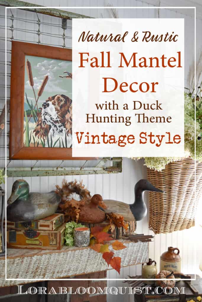 Rustic Fall decor on mantle with duck hunting theme.