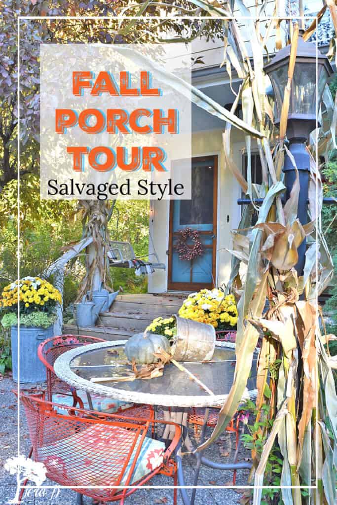 Fall Decorated Porch and Patio with Salvaged Style