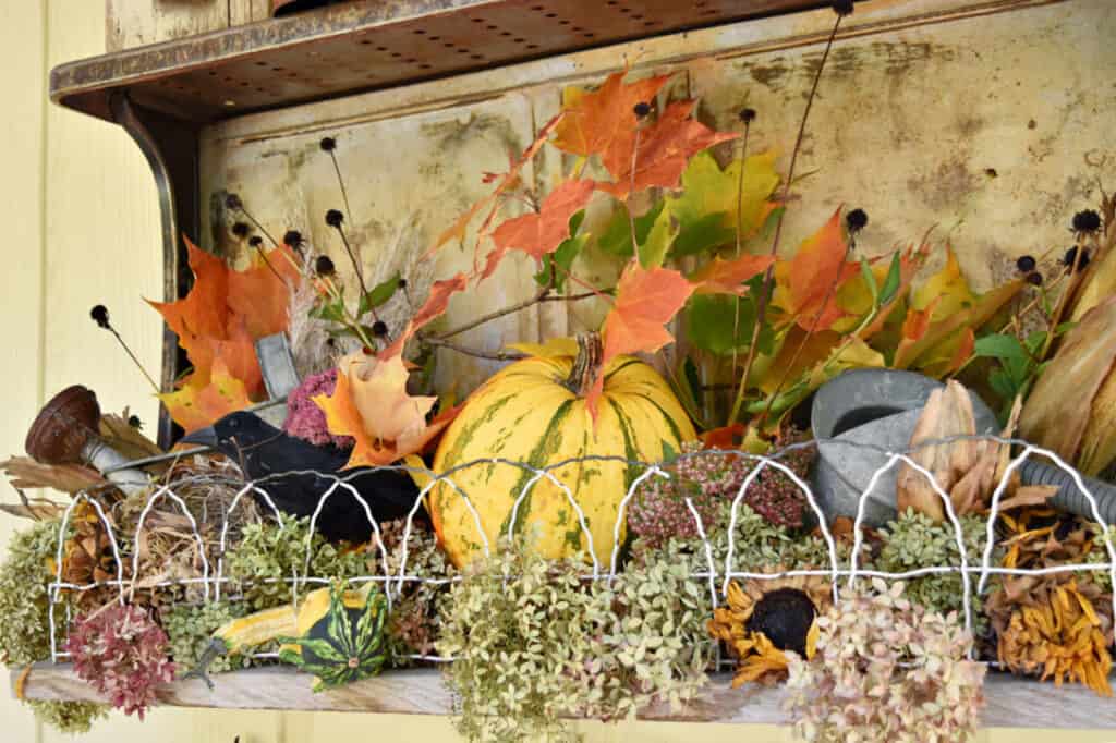 Foraged Fall porch decor arrangement.