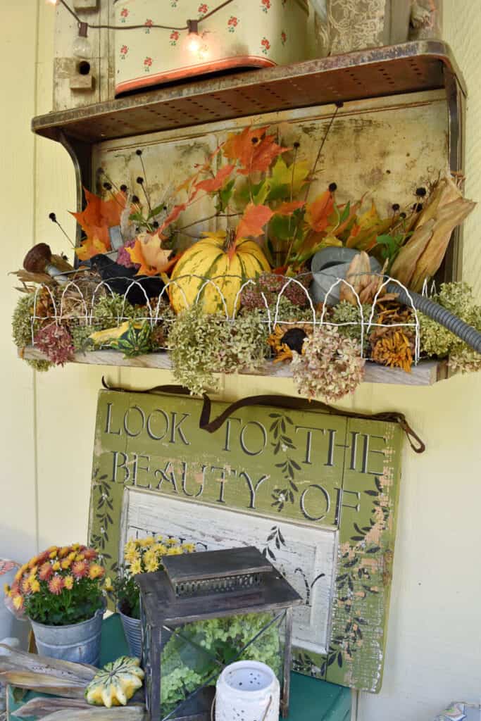 Foraged Fall decor with vintage finds.