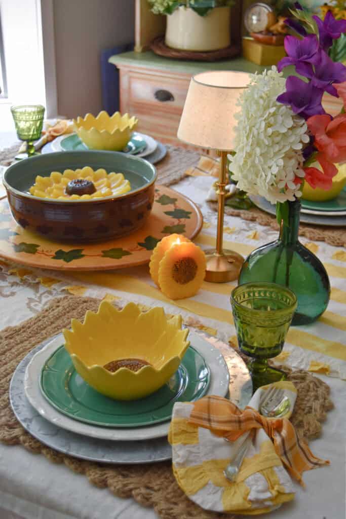 Sunflower themed table setting for early Fall.