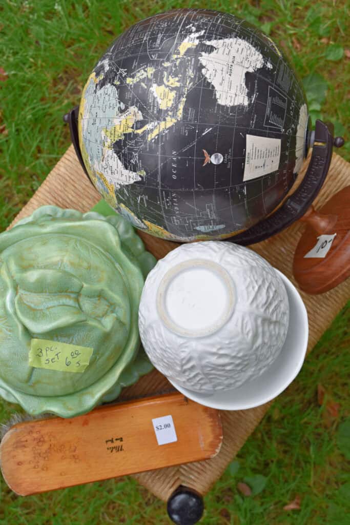 Thrifted globe, old brush and cabbage wear.