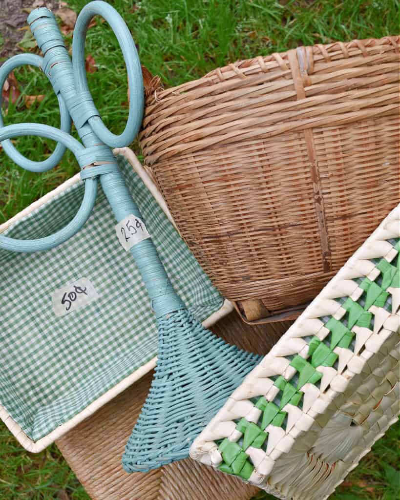 Thrifted woven baskets and decor items.