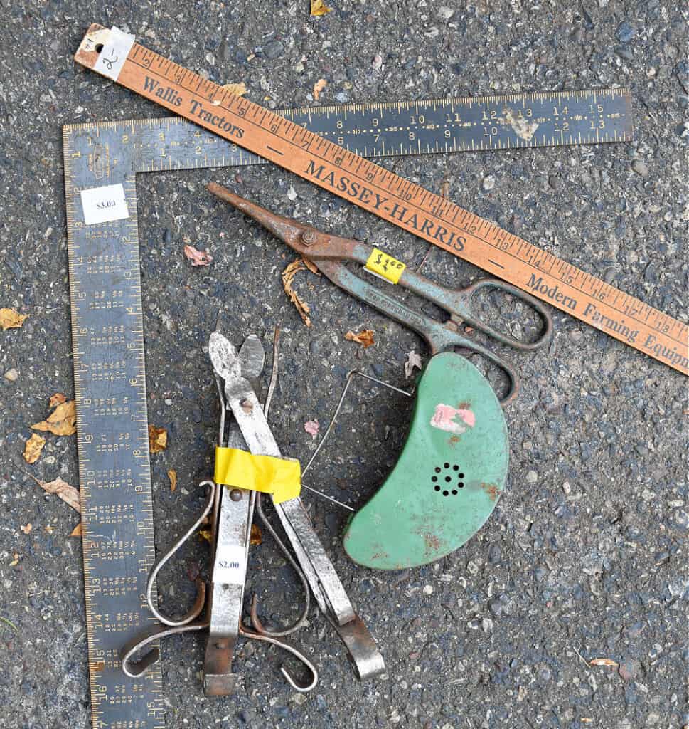 Thrifted metal hardware items.