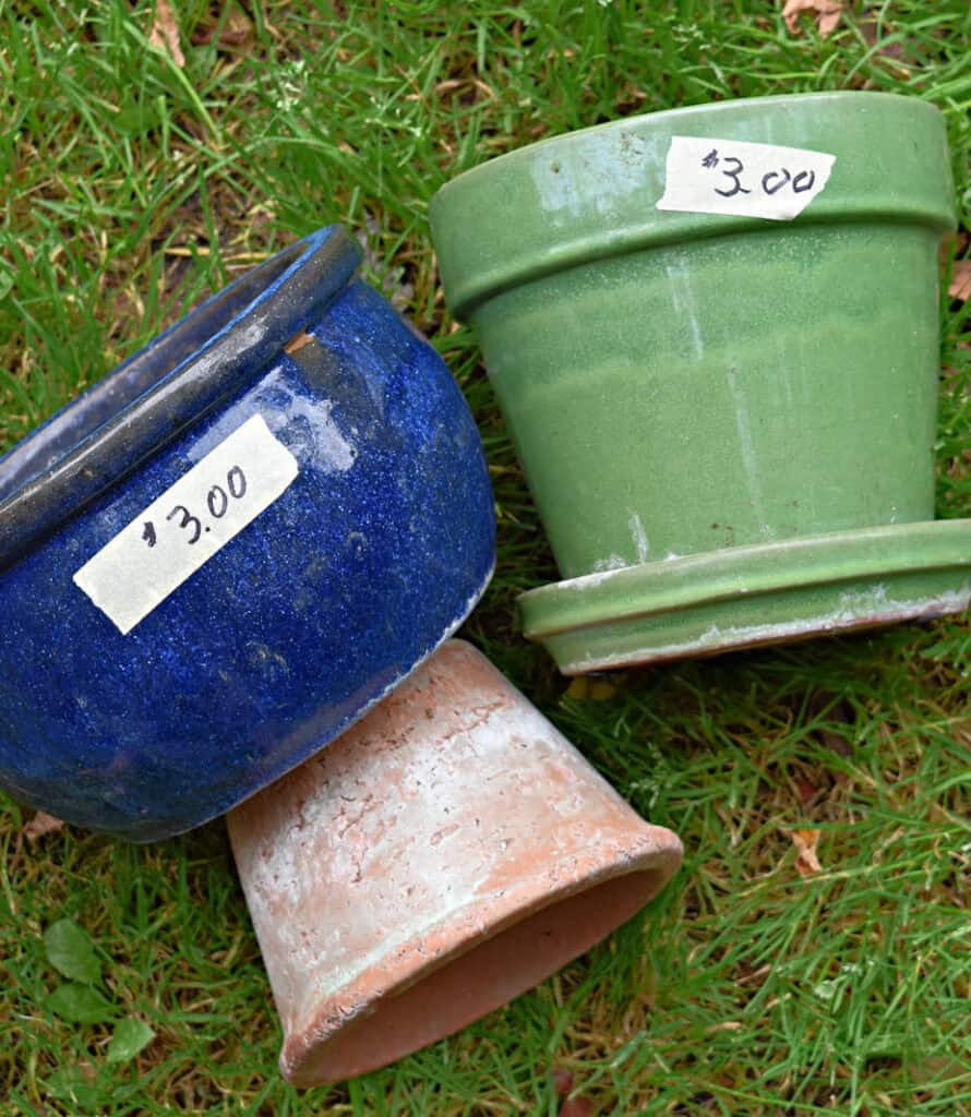 Thrifted blue and green flower pots.