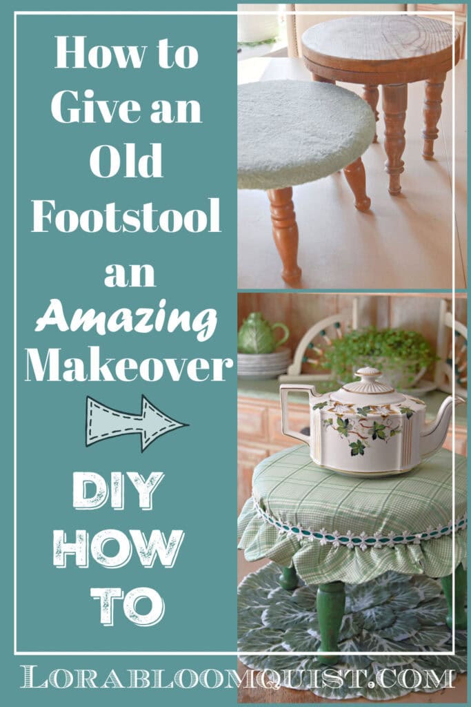 Old footstool makeover pin.