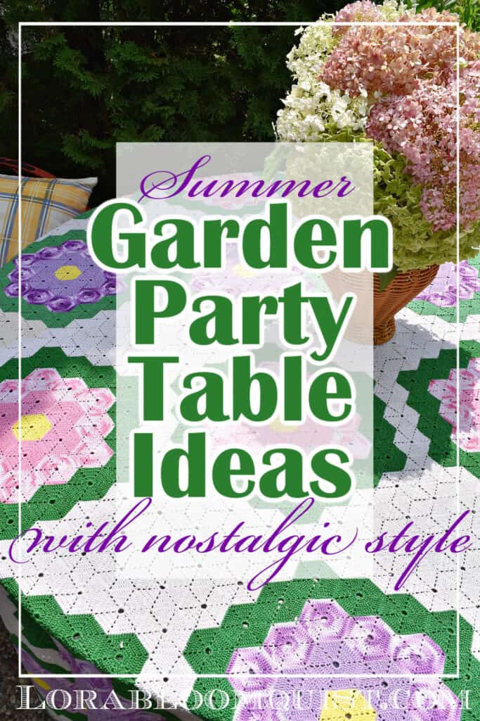 Colorful summer table setting with garden style. Pin.
