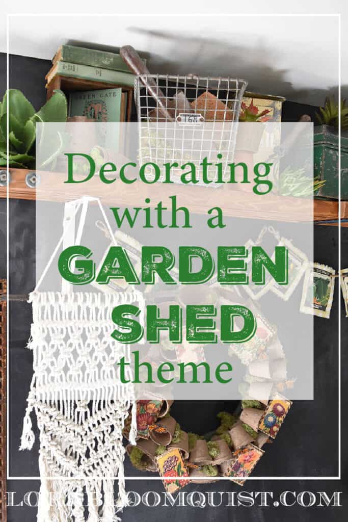 Garden shed themed display on shelf