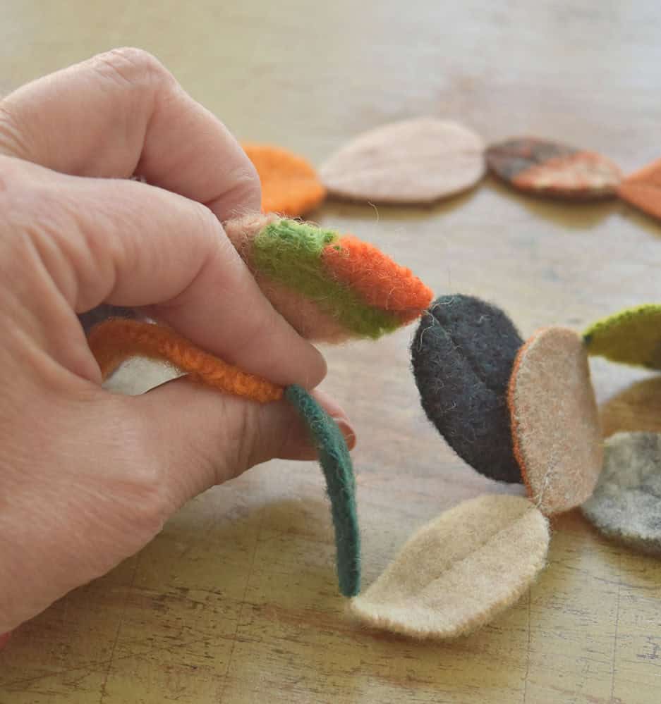 Scrap fabric leaf garland.