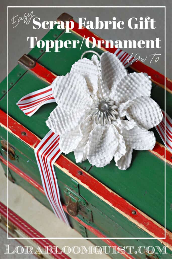 Upcycled scrap fabric gift topper/ornament.