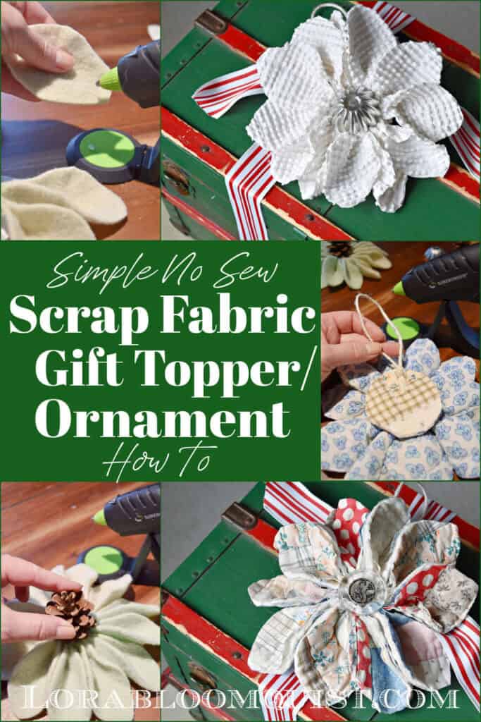 How to make an upcycled scrap fabric ornament/ gift topper.