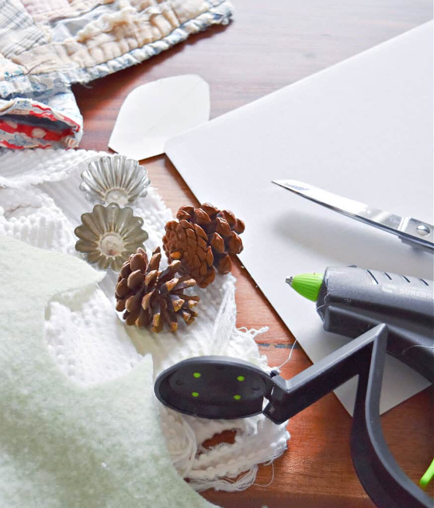 Craft materials for DIY ornaments.