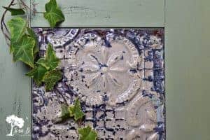 Vintage ceiling tin on DIY dresser