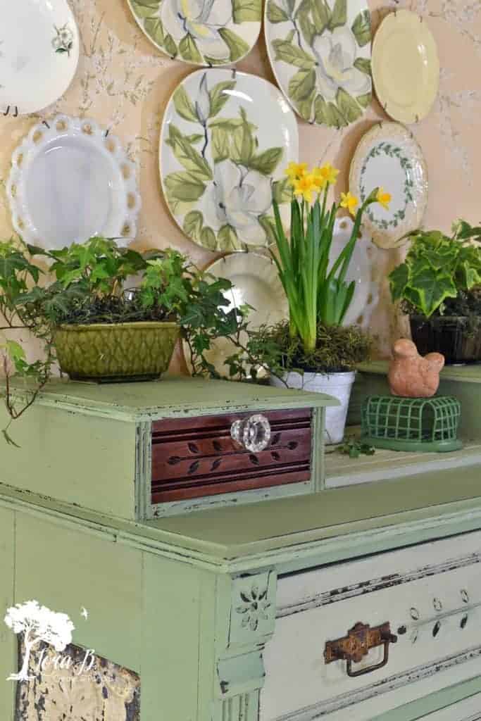 Green painted vintage dresser DIY