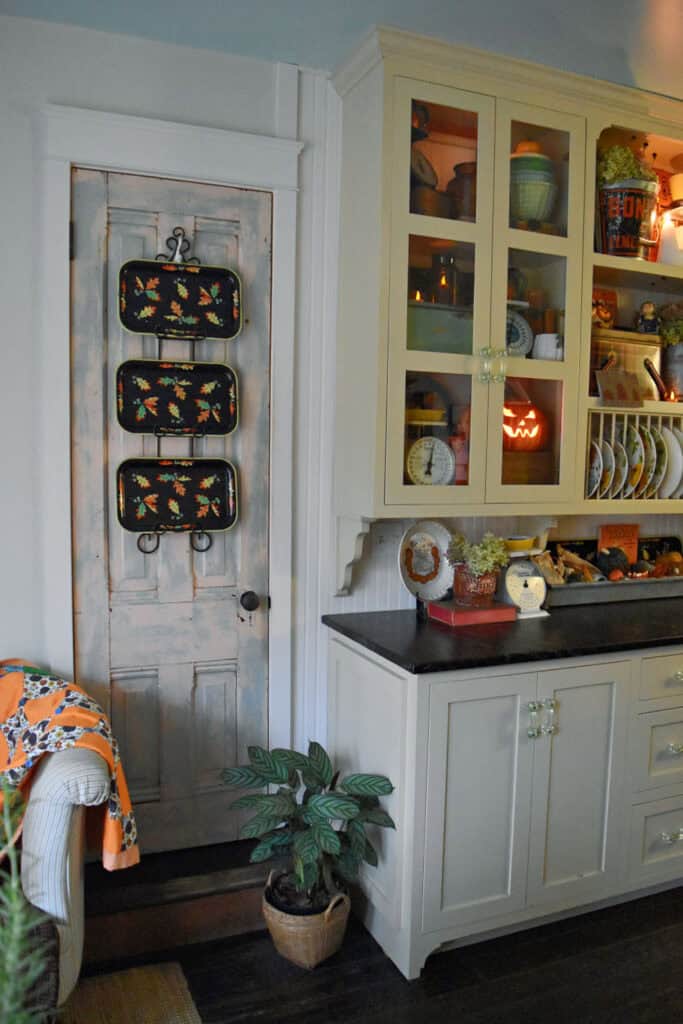 Fall decorated kitchen with vintage finds.