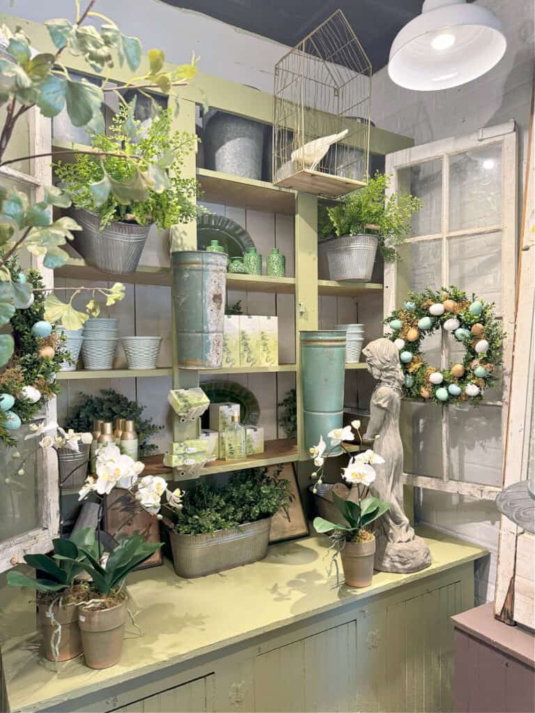 Floral gift shop hutch display.