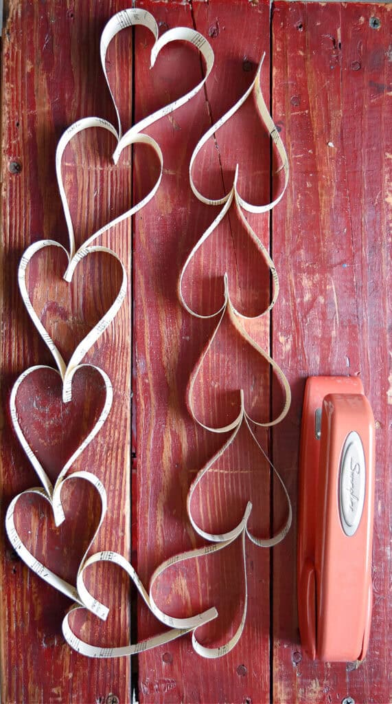 DIY paper heart garland with vintage music.