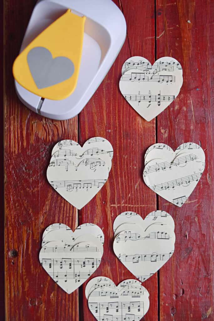Heart paper punch with vintage music.