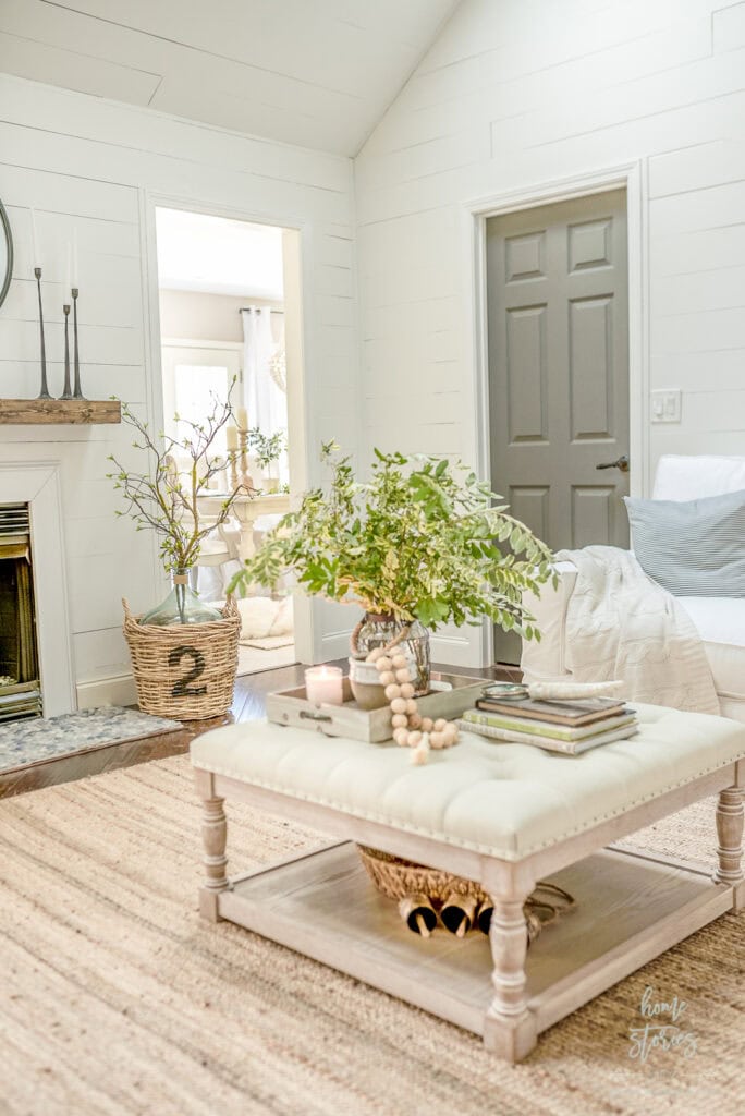 Neutral coffee table vignette for summer