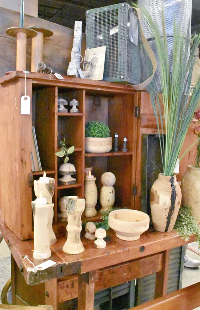 Turned wood accessories in store display