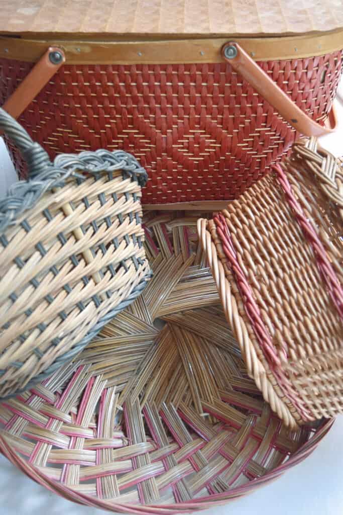 Vintage baskets with red accents