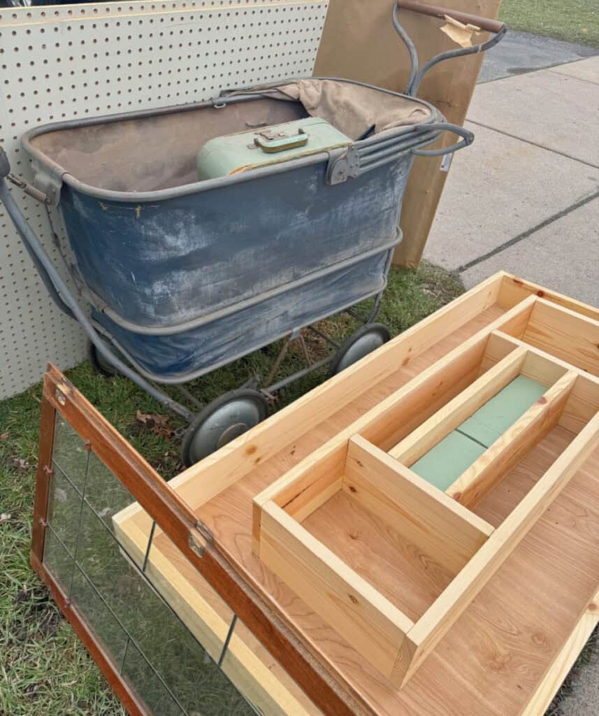 Vintage baby buggy picked up in curbside pile.