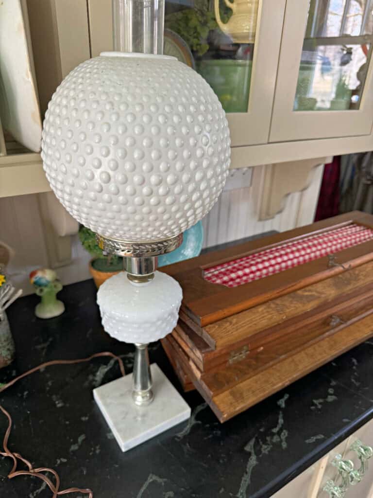 Vintage hobnail lamp found on curb.