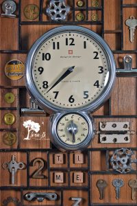 Re-purposed Vintage Printer's Drawer as junky art backdrop.