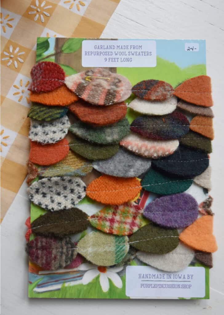 Handmade repurposed wool sweater leaf garland.