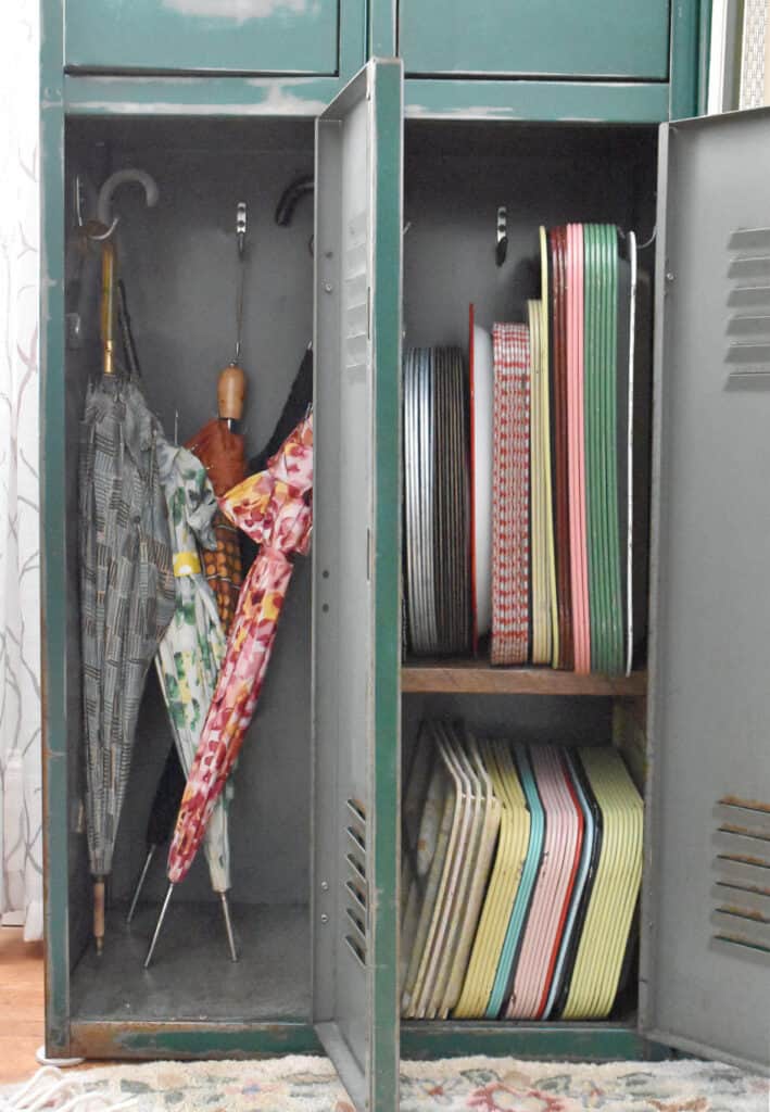 Old school lockers as home decor organization
