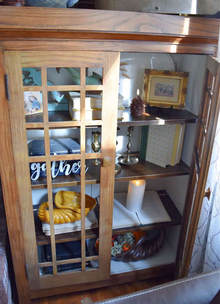Craftsman styled built in with Thanksgiving decor.