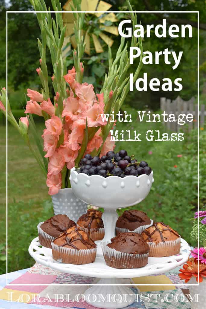 Vintage milk glass cake plate and pedestal bowl for garden party.