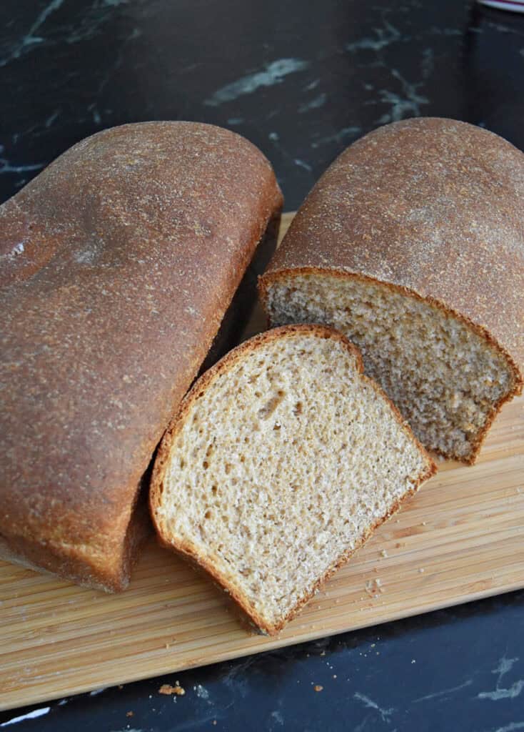 Homemade honey wheat loaf bread.