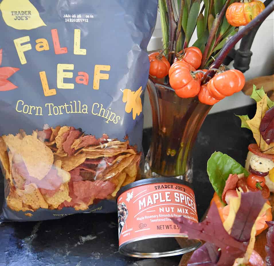 Leaf tortilla chips and maple spiced nuts for charcuterie.