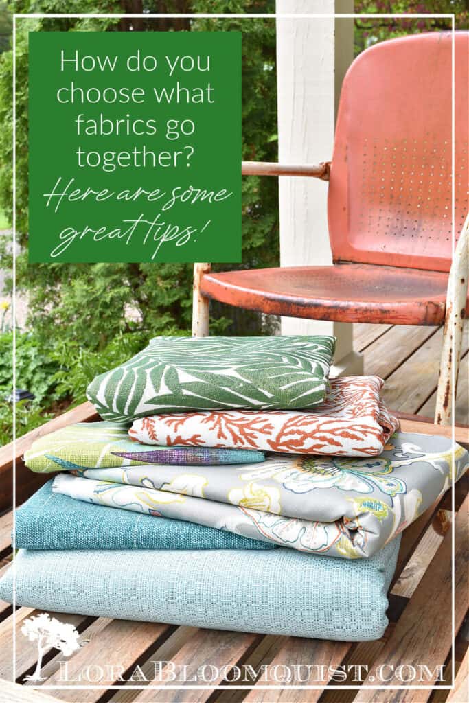 Mixed outdoor fabric stack for porch decor