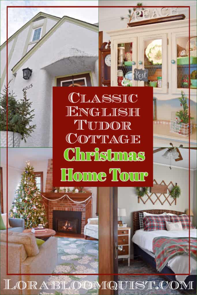 Christmas decorated English Tudor home pin.