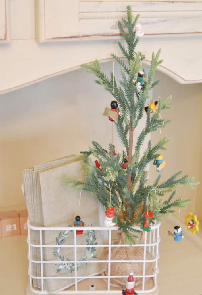 Mini Christmas tree with decorations.