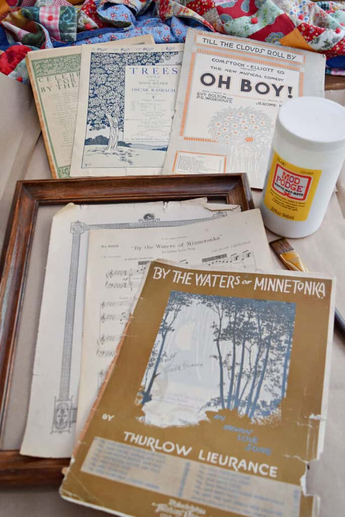 Vintage sheet music to use as upcycled art.