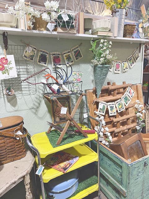 Spring vintage shop booth display.